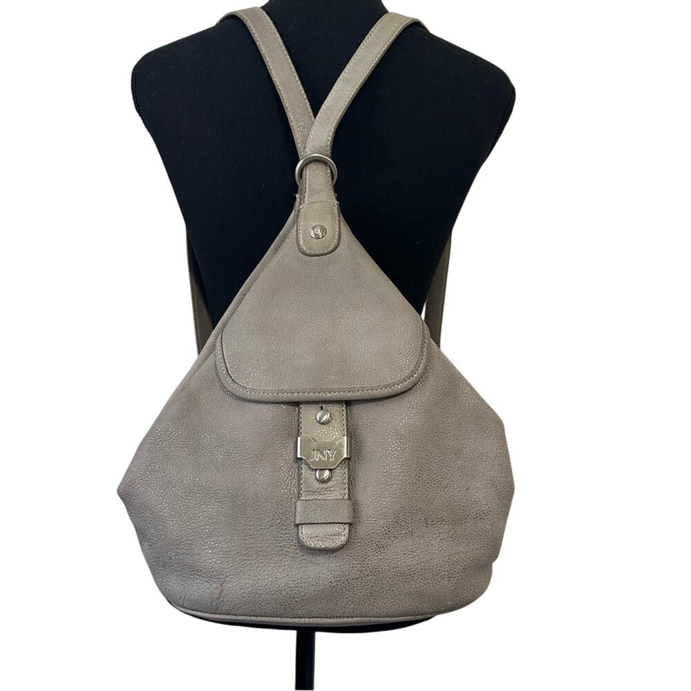 Vintage 90s Jones NY Triangle Leather Backpack Rock Stone Gray Convertible Bag